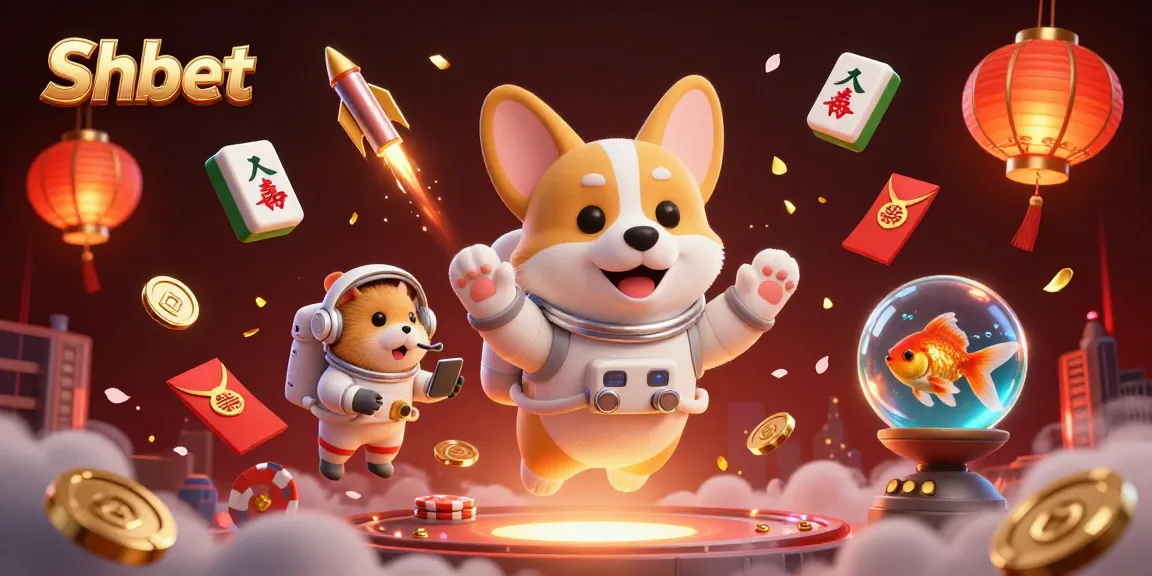 Engaging Shbet casino illustration with a corgi astronaut in a floating casino, radiating excitement and adventure.