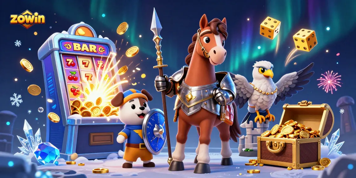 Zowin brings excitement with a jackpot explosion and engaging characters in a vibrant casino scene.