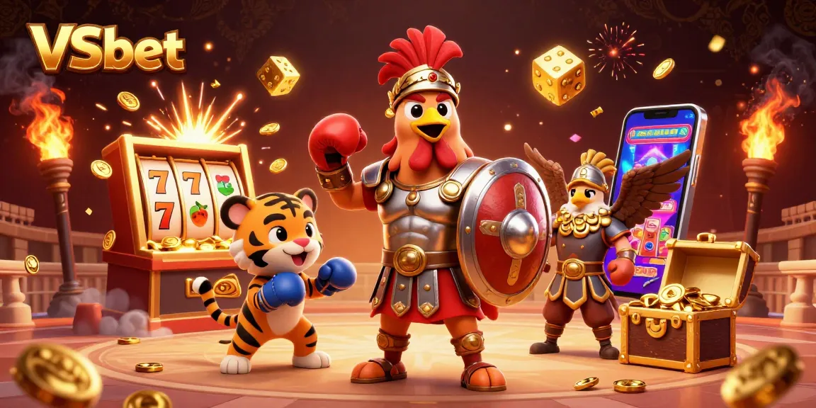 Engage in thrilling gambling experiences with VSbet's vibrant 3D casino scene showcasing lively characters and exciting game elements.