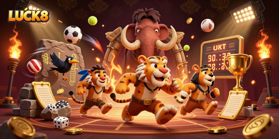 LUCK8 showcases thrilling gaming action with a vibrant prehistoric casino scene, captivating gamblers.