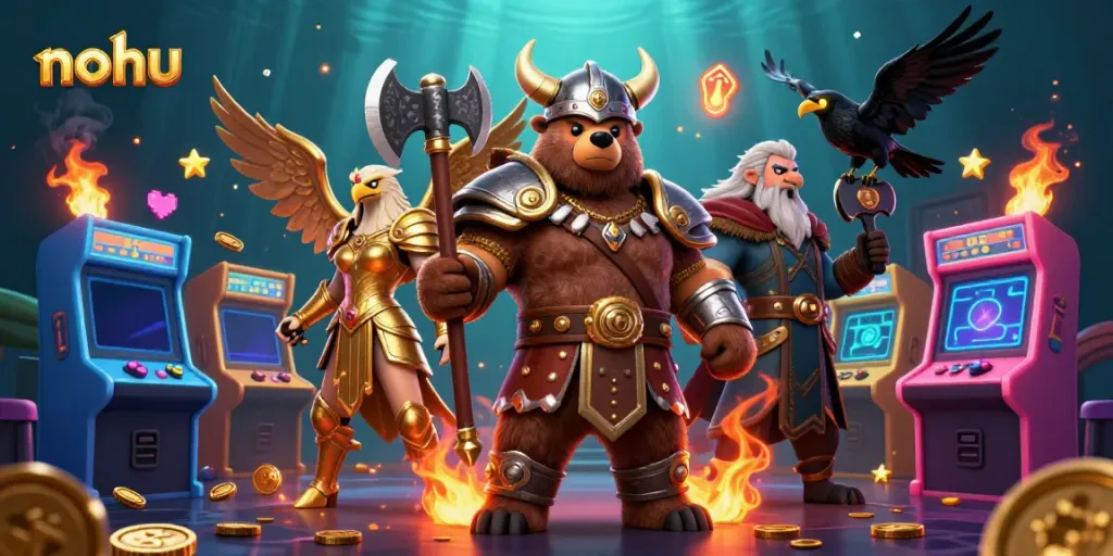 Nohu brings thrilling jackpots alive with 3D characters in a casino game scene full of action and fun.