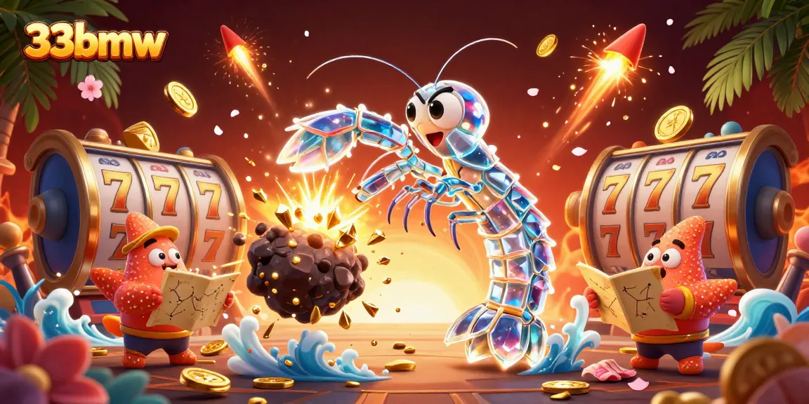 Engage with 33bmw's exhilarating gaming experience, featuring vibrant slot reels and galactic characters.