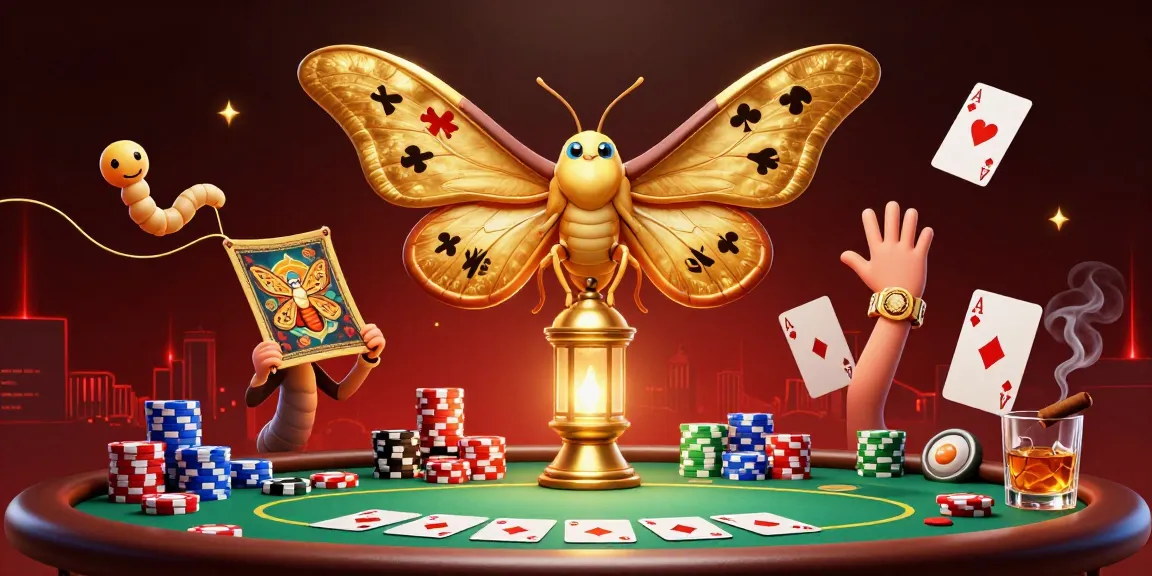 Raybet showcases an engaging 3D scene with a moth on a lantern amid poker elements.