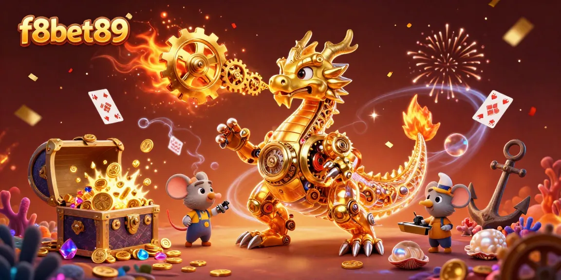 Experience the thrill of f8bet89 with a vibrant 3D dragon and explosive treasure scene.