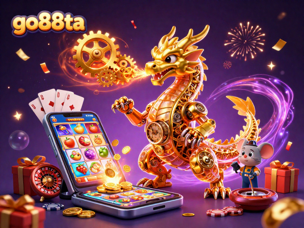 Engage with go88ta's exciting world of slots, featuring a golden dragon and vibrant gaming elements.