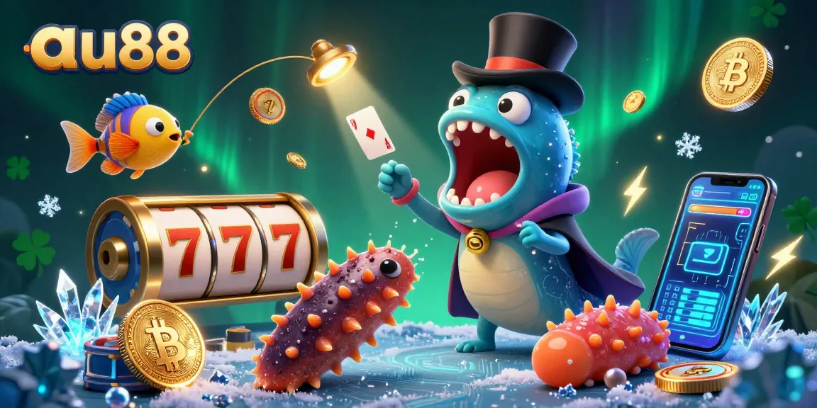 Play slots at au88 with a vibrant underwater magic scene featuring unique characters and crypto elements.