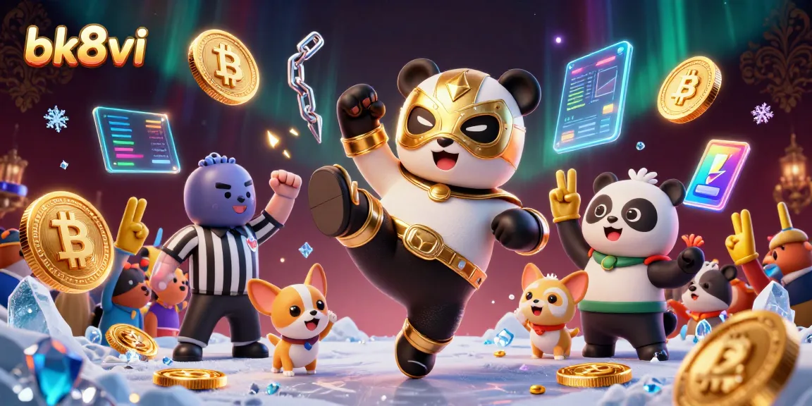 Experience thrilling gaming action at bk8vi with a vibrant 3D digital illustration featuring dynamic characters and casino elements.