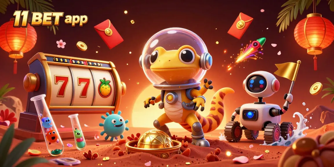 Experience thrilling gameplay with the 11BET app as our Martian gecko uncovers a golden casino.