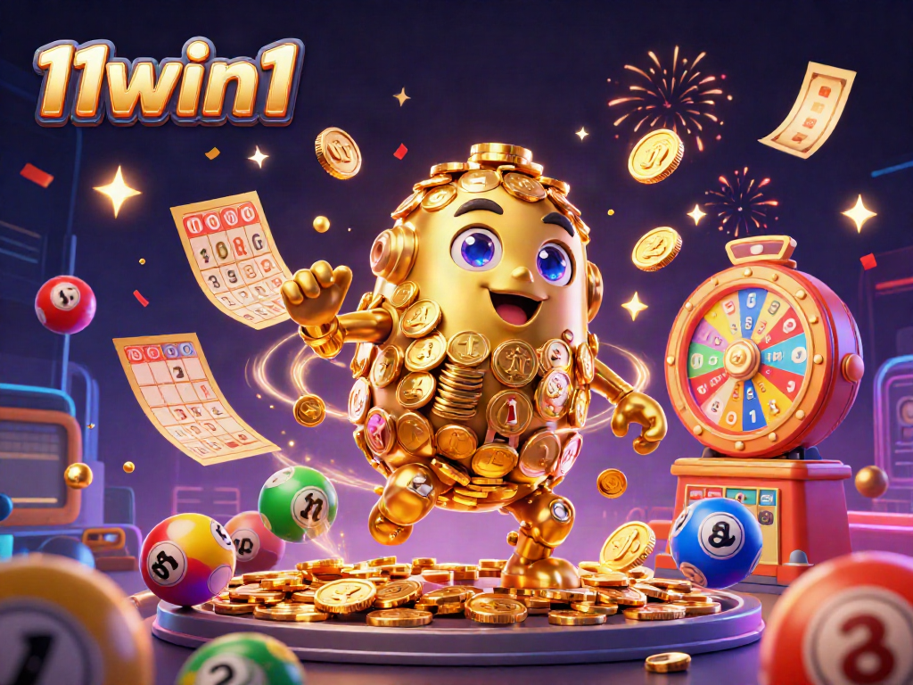 Experience thrilling wins with 11win1's captivating 3D illustration of casino excitement.