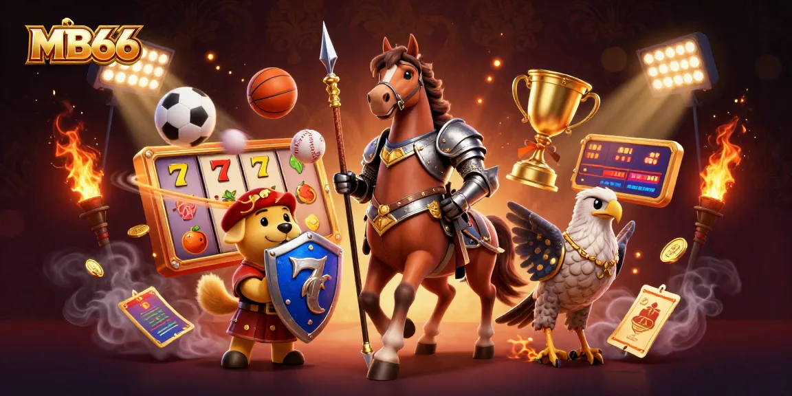 Experience the thrill of MB66 casino games with this vibrant 3D illustration, featuring medieval elements and dynamic action.
