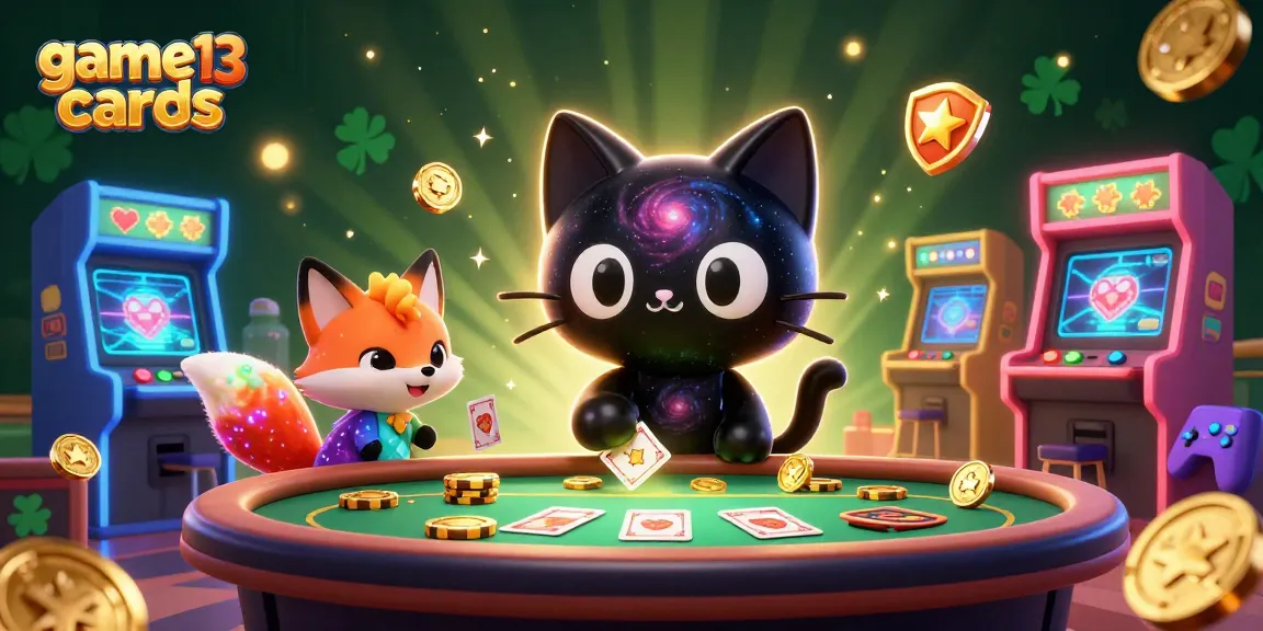 Engage with game 13 cards in a dynamic casino scene featuring unique characters and vibrant gaming elements.