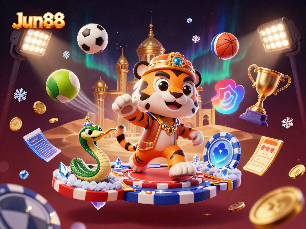 Experience thrilling winnings at Jun88 with an ultra-detailed casino-themed 3D scene featuring vibrant colors and dynamic action.