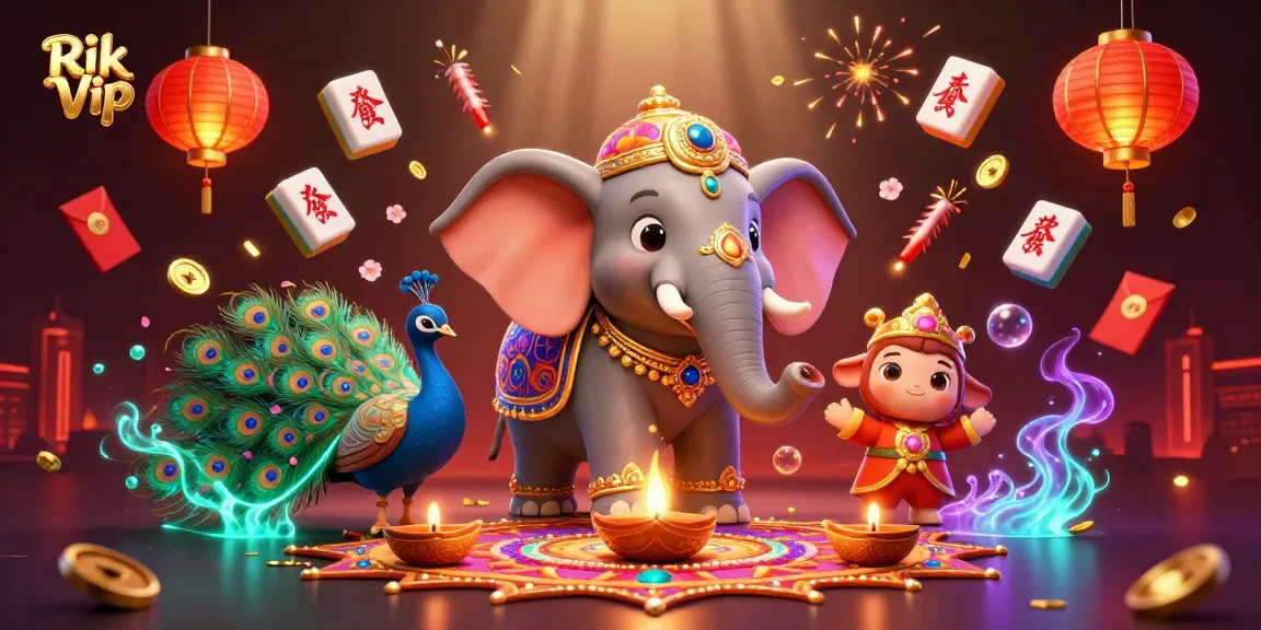 Engage with Rik Vip in a vibrant casino scene featuring themed characters and dynamic gambling elements.