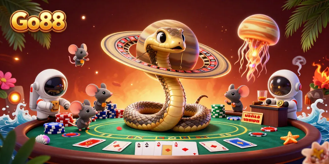 Engage in thrilling gambling with Go88 as a cosmic dealer and playful astronaut mice.