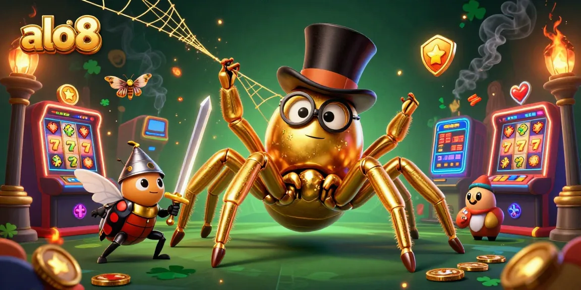 Experience gambling excitement with alo8 in a rich, colorful 3D casino illustration featuring unique characters and game elements.