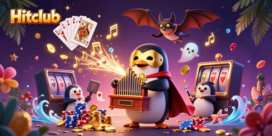 Experience the thrilling energy of Hitclub with a 3D illustration of a casino-themed scene featuring vibrant characters and elements.