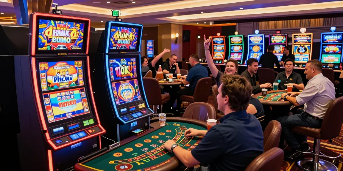 Engaging casino floor with players enjoying the rokok88 slot machine among bright lights and thrilling atmosphere.