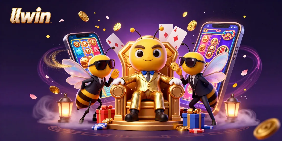 Experience the thrill at llwin with a vibrant illustration showcasing a bee mob boss in a casino setting.