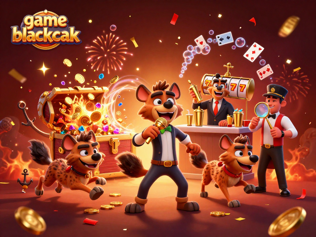 Experience game blackjack with hyenas in a vibrant casino scene featuring comedy, cocktails, and celebration.