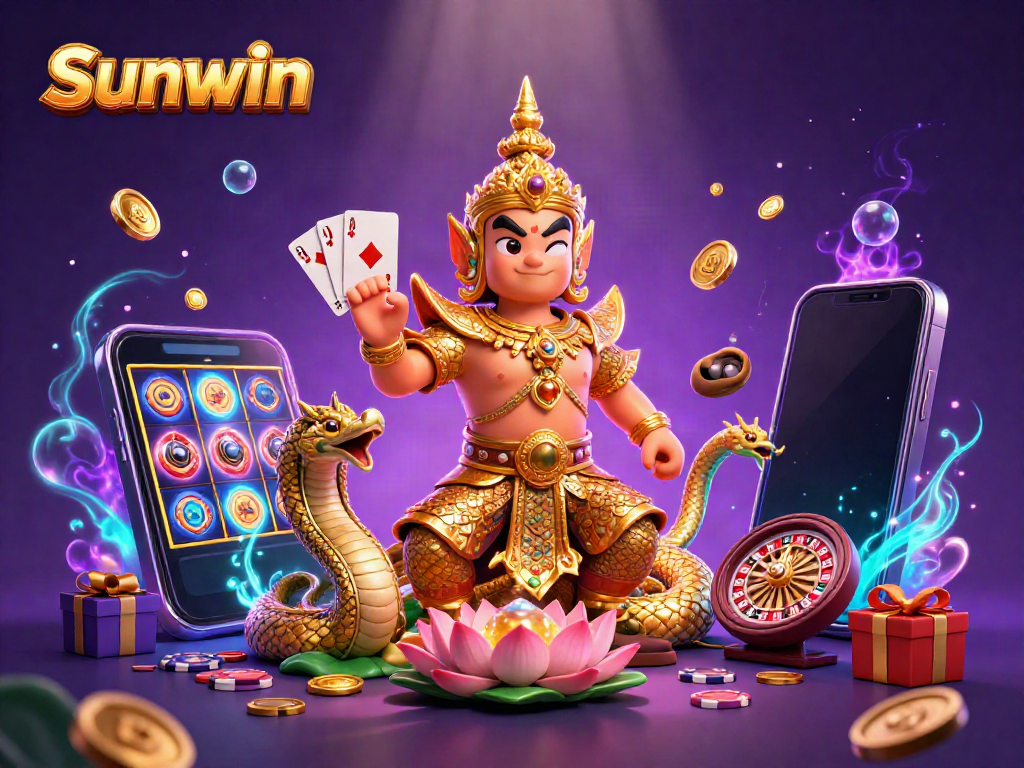 Spin the reels and win big with Sunwin's vibrant casino experience, featuring playful guardian and game elements.