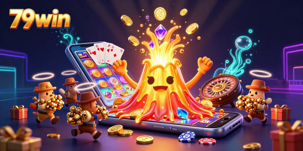 Experience excitement at 79win with treasures erupting and vibrant casino elements engaging players.