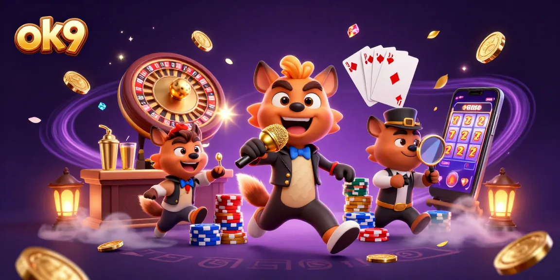 Engage with the thrilling world of ok9 as hyenas entertain in a vibrant casino scene.