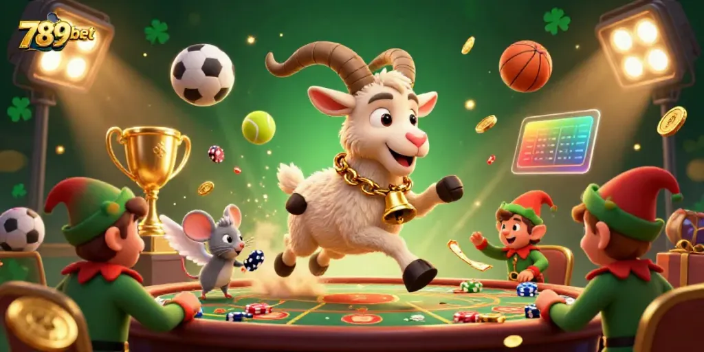Experience thrilling moments with 789bet as playful gremlins steal chips in a festive casino scene.
