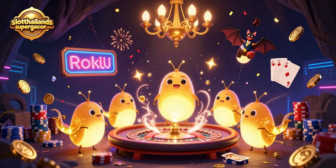 Experience fun with slotthailandsupergacor in a vibrant, bioluminescent cave casino scene.