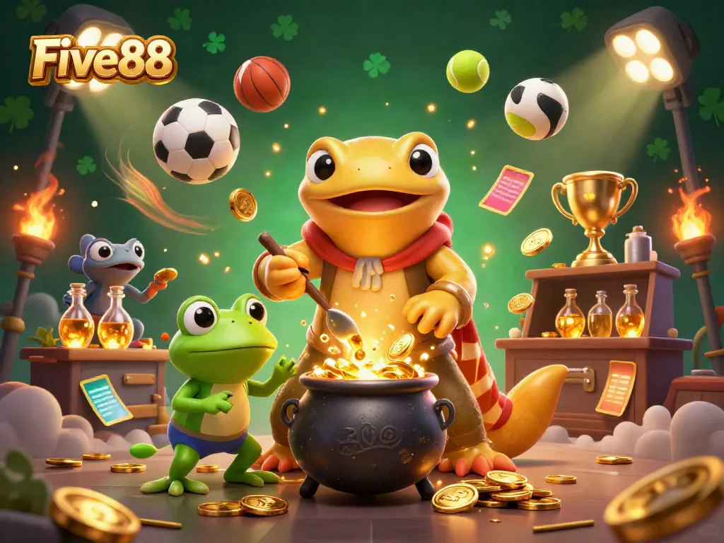 Engage with thrilling gameplay at Five88 while witnessing a whimsical alchemist at work.