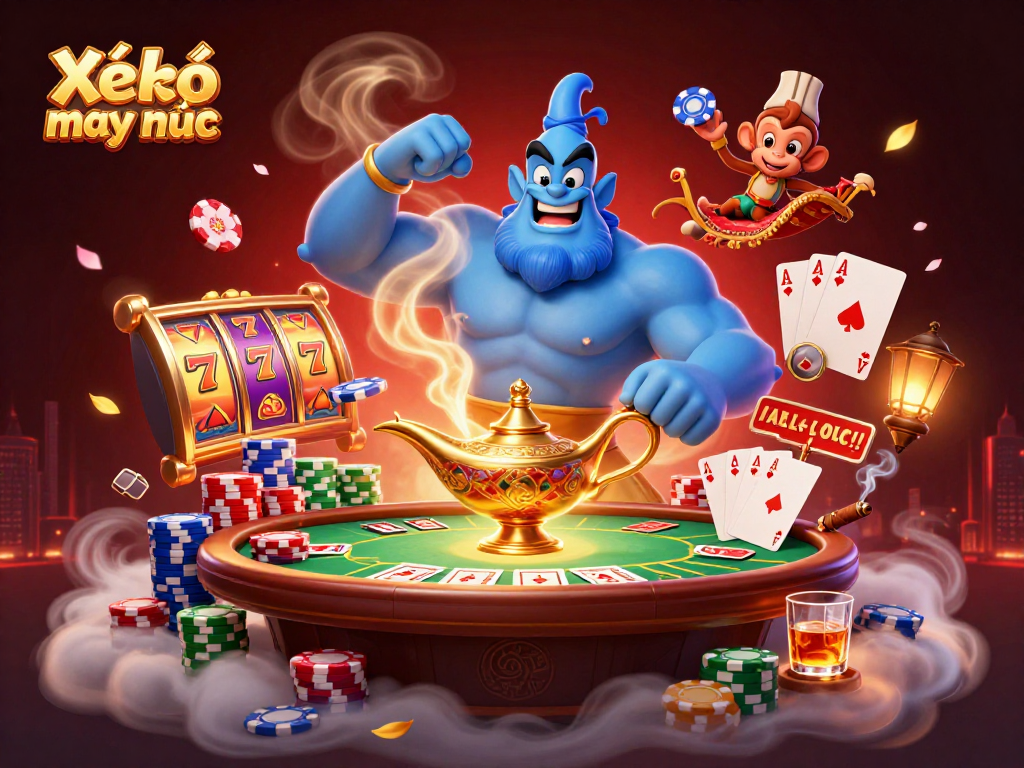 Xổ Số neko may mắn brings thrilling slot action alive with dynamic genie and characters.