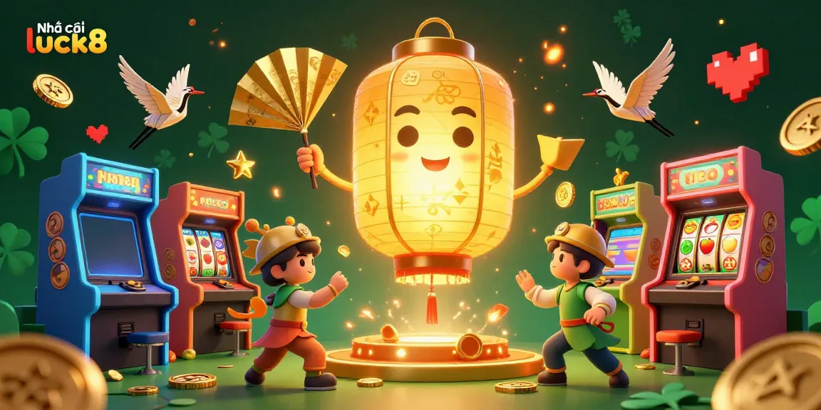 Experience the excitement of Nhà cái luck8 with colorful casino elements and vibrant characters in a dynamic scene.