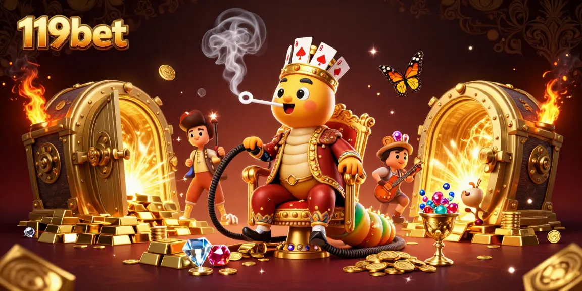 Experience thrilling games and wins at 119bet with our vibrant casino-themed illustration.