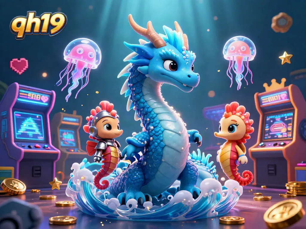 Experience thrilling gameplay with qh19's 3D dragon and neon jellyfish in an underwater casino adventure.