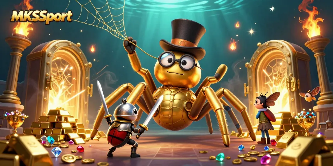 MKSport features a cartoon scene with a golden tarantula, knight beetle, and gems in a casino