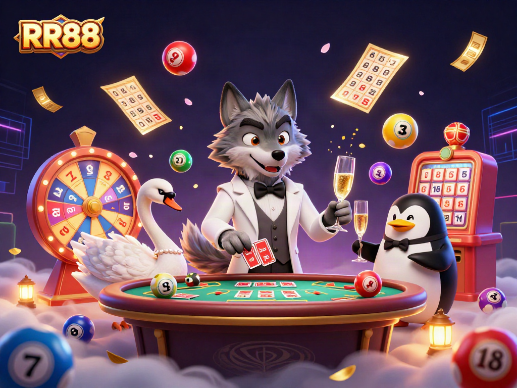 Experience the thrilling excitement of RR88 with animated characters and lively casino games.
