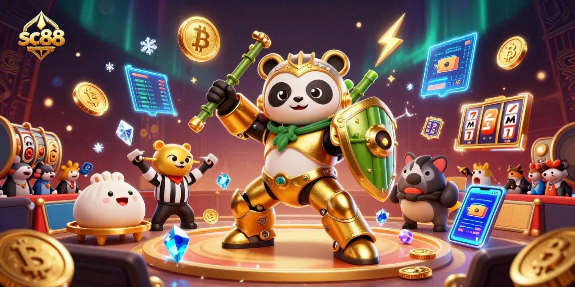 sc88 showcases an exciting scene with a mech-suit panda in a dynamic casino battle setup.