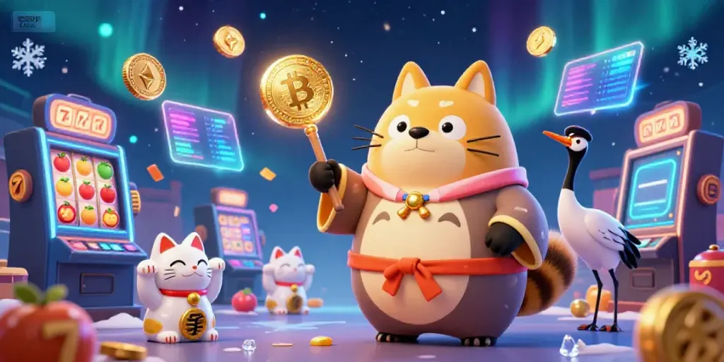 Join the action of e39 đăng ký with a vibrant illustration of tanuki and fortune cats in a casino setting.