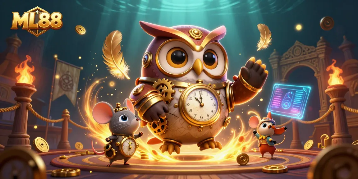 Experience thrilling moments at ML88 with a cartoon owl and casino elements in a vibrant setting