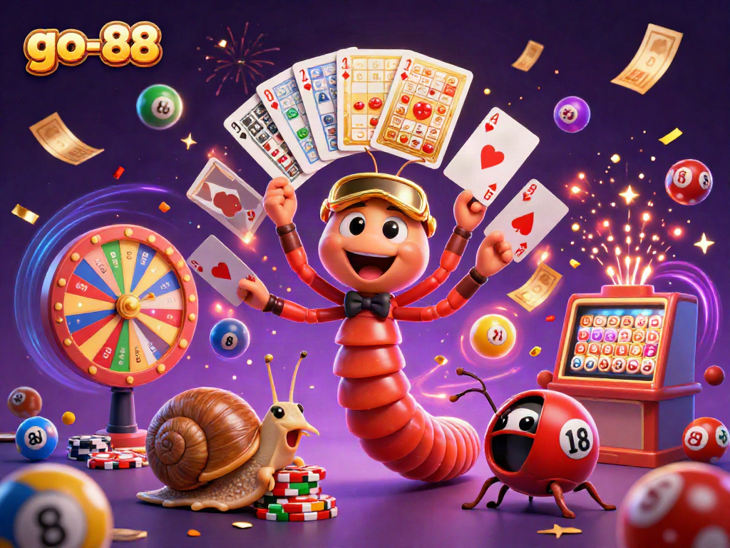 Engage with go-88's thrilling casino action featuring playful 3D characters and vibrant lottery elements.