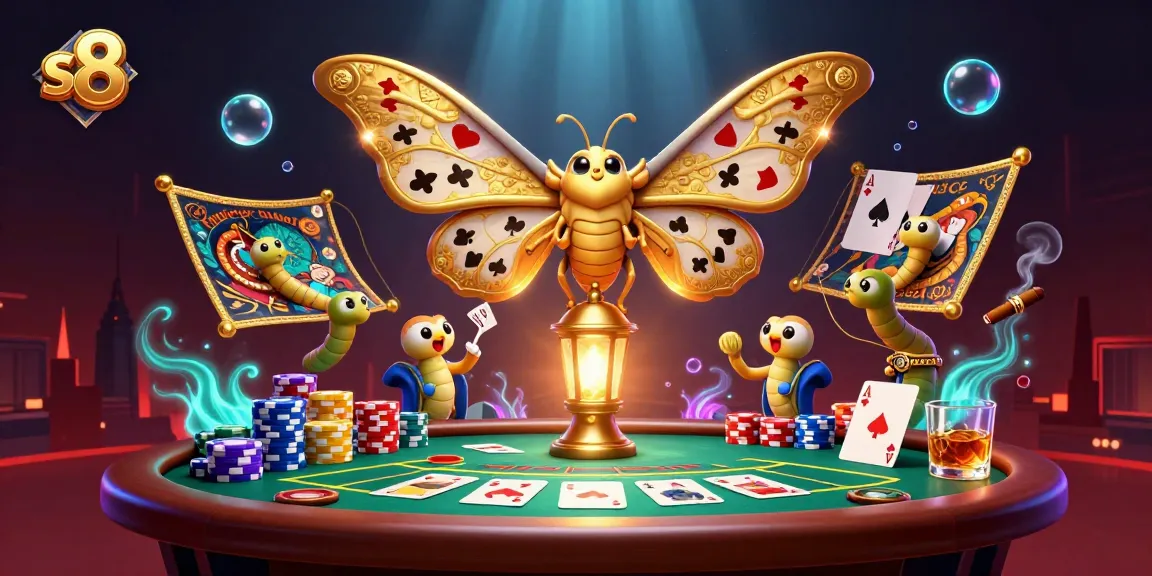 Engage in thrilling games at s8 with a majestic atlas moth and vibrant casino elements.