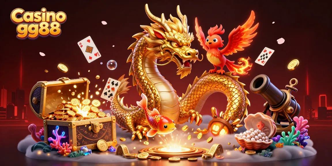 Experience excitement at Casino gg88 with dynamic games and mythical creatures in an engaging illustration.