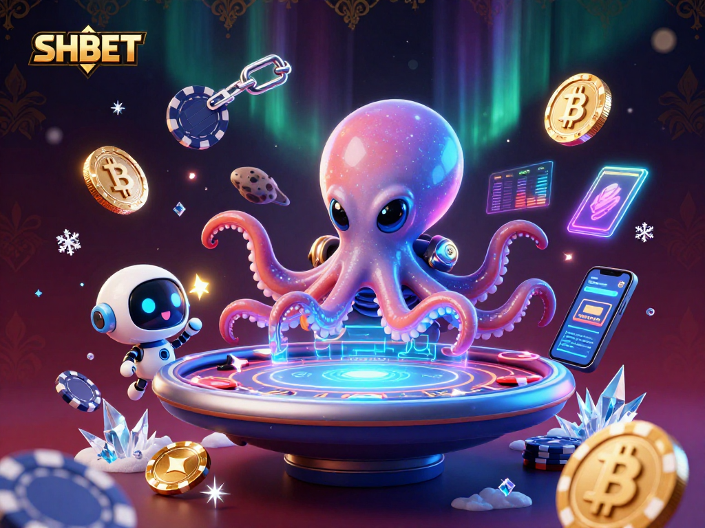 Play poker with SHBET in an exciting extraterrestrial casino adventure featuring an octopus and robot!