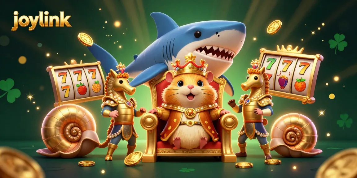 Experience joylink with vibrant casino elements in a dynamic 3D illustration of a golden hamster king.