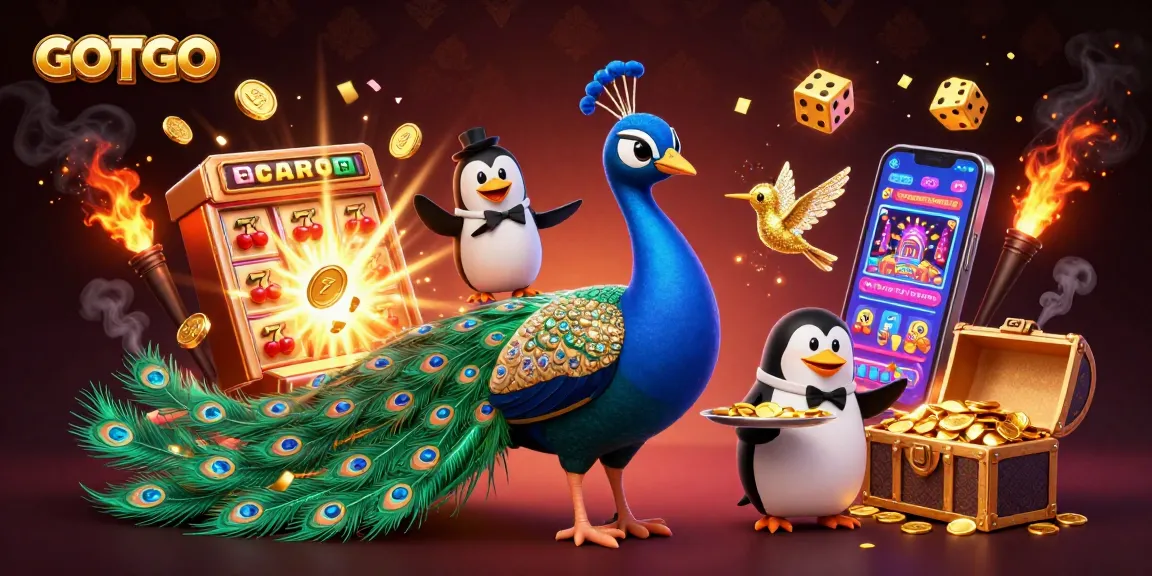 Terlibatlah dengan suasana kasino GOTOTO yang penuh warna, menampilkan jackpot mesin slot yang cerah dan karakter yang hidup.