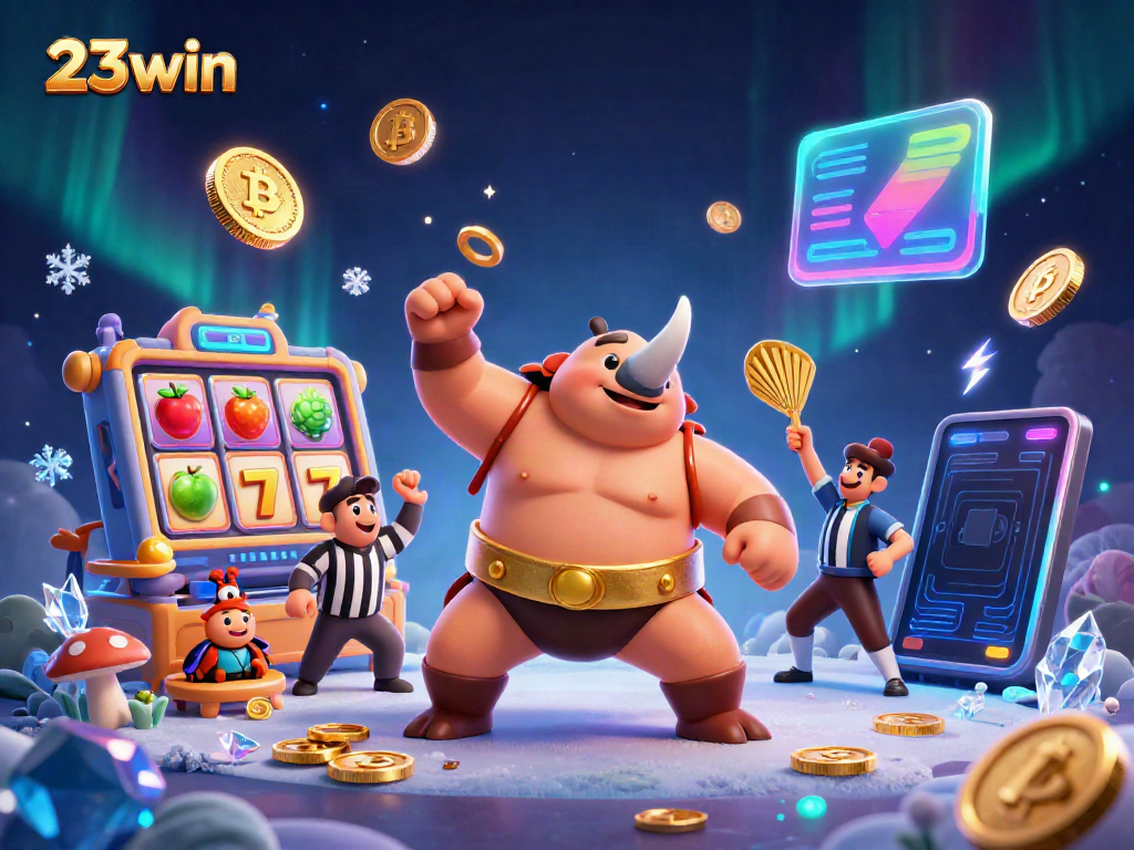 Experience slots excitement with 23win's vibrant scene, featuring engaging characters and dynamic elements.