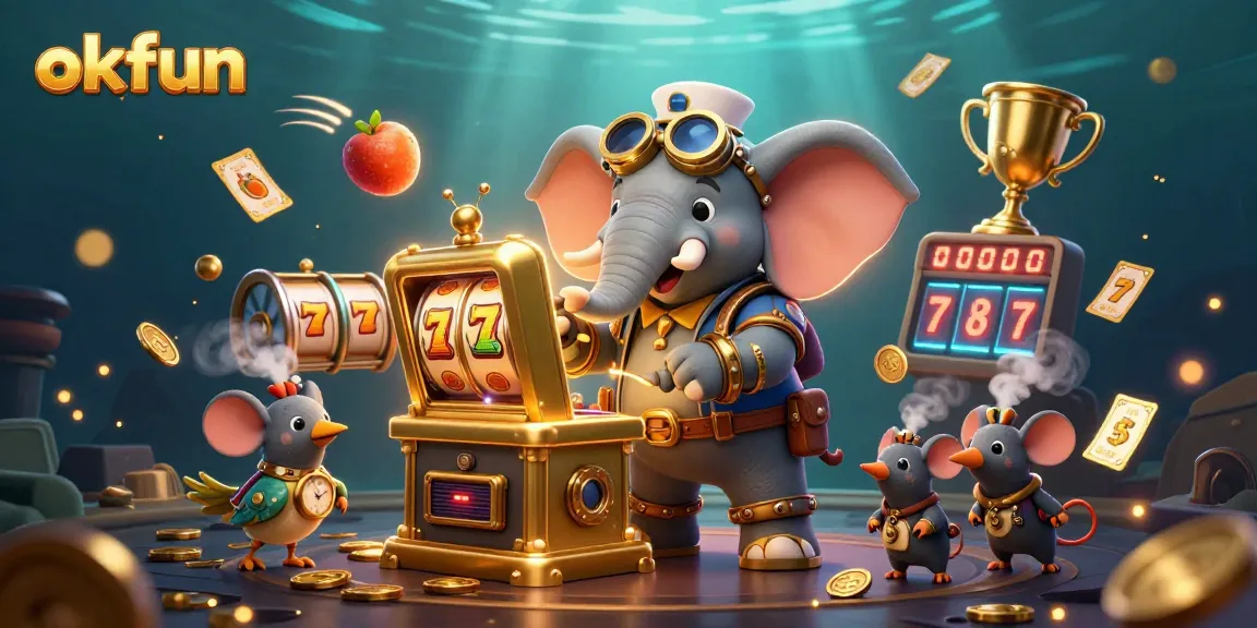 Spin the golden slot machine with okfun and win big in this vibrant casino scene.