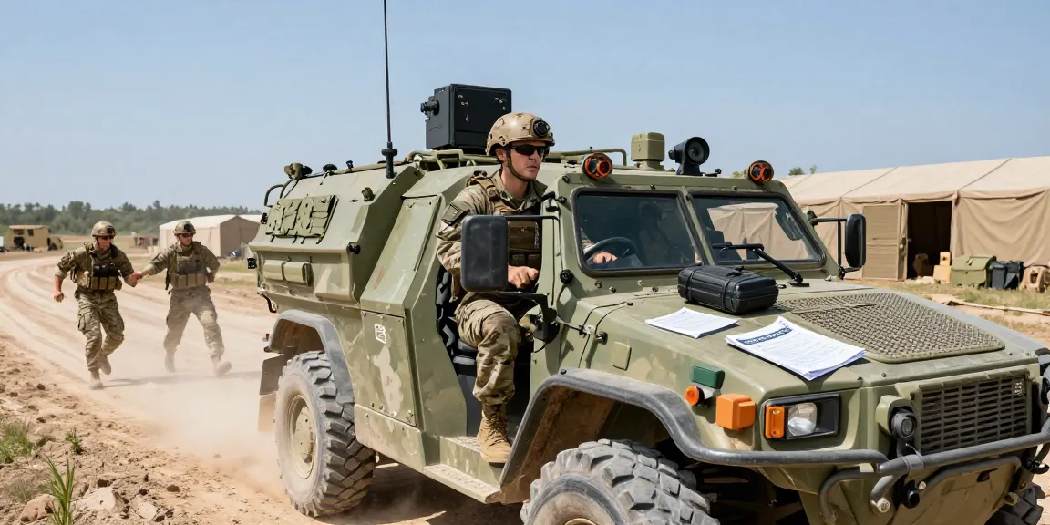 88M motor transport operator in action driving military vehicle during training.