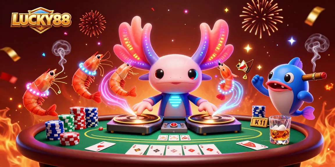 Experience the excitement of LUCKY88 with vibrant characters and casino elements in a dynamic 3D scene.