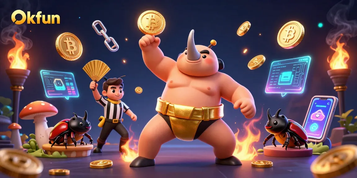 Experience the thrilling Okfun casino action with a dynamic 3D beetle sumo match, spilling golden coins!