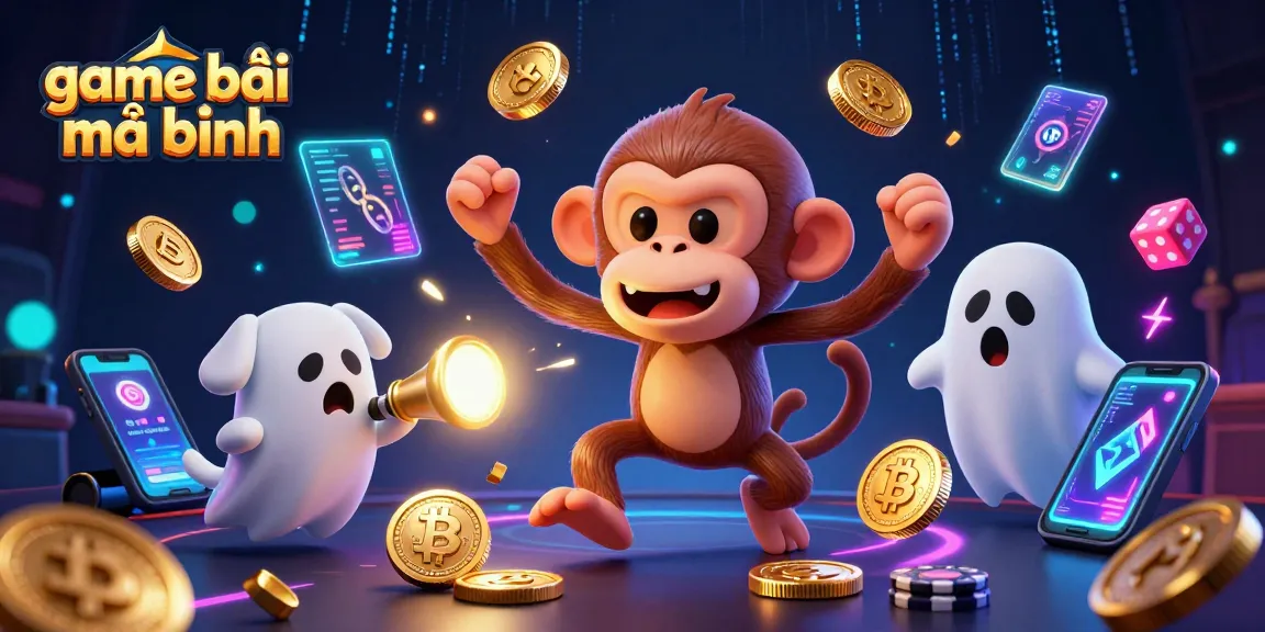 Engage in game bài mậu binh with entertaining visuals of a playful poltergeist monkey and curious puppy.